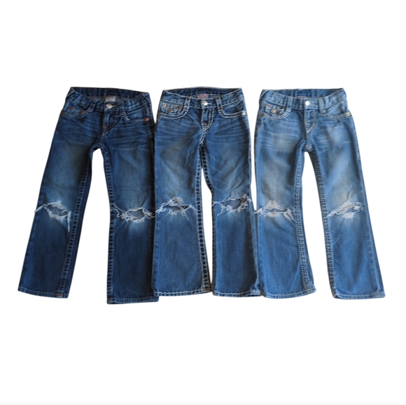 (3) True Religion Adjustable Waist Ripped Destroyed Jeans Boys 5 Blue Pockets - Picture 1 of 16